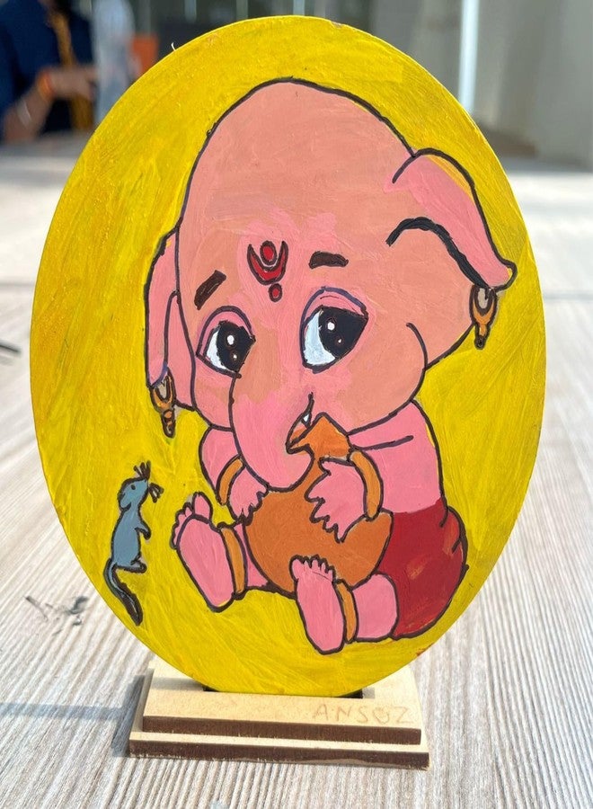Ansoz Baby Ganesha with Mouse Art Craft Kit | Ganesh Art Craft: Wooden Pre-Marked Cutout for Kids and All Ages - DIY Craft Kit | Home Decor | Ganesh Chaturthi Gift Idea (Water Color Included) - Image 1